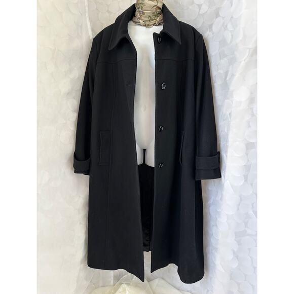 Vintage 90's Womens 24 W Extra LONG black wool maxi coat Jones New York classic - Picture 3 of 12
